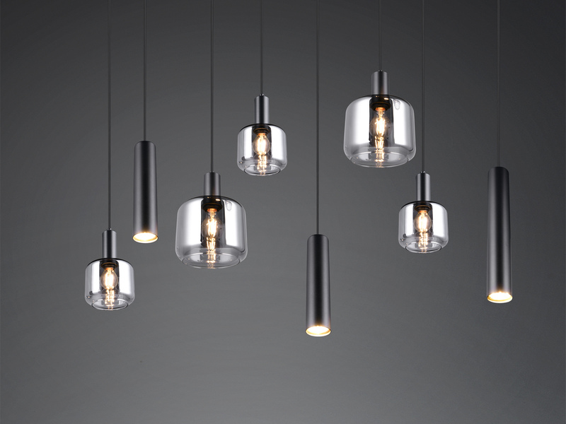 Pendelleuchte MATARO 8-flammig aus Metall mit Glasschirmen Chrom, B: 118cm