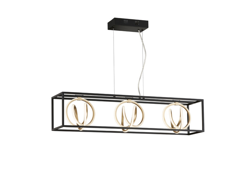 LED Pendelleuchte GISI Schwarz Gold 3flammig dimmbar & Tageslicht, Länge 90cm