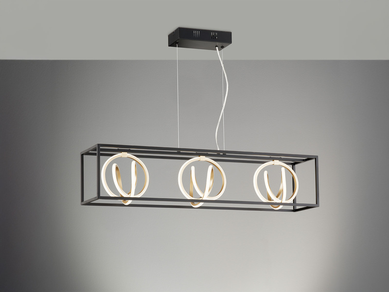 LED Pendelleuchte GISI Schwarz Gold 3flammig dimmbar & Tageslicht, Länge 90cm