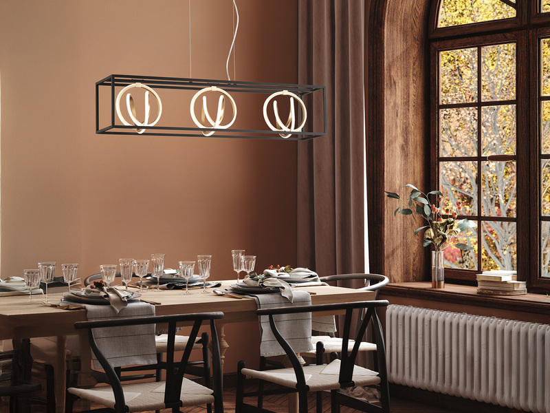 LED Pendelleuchte GISI Schwarz Gold 3flammig dimmbar & Tageslicht, Länge 90cm