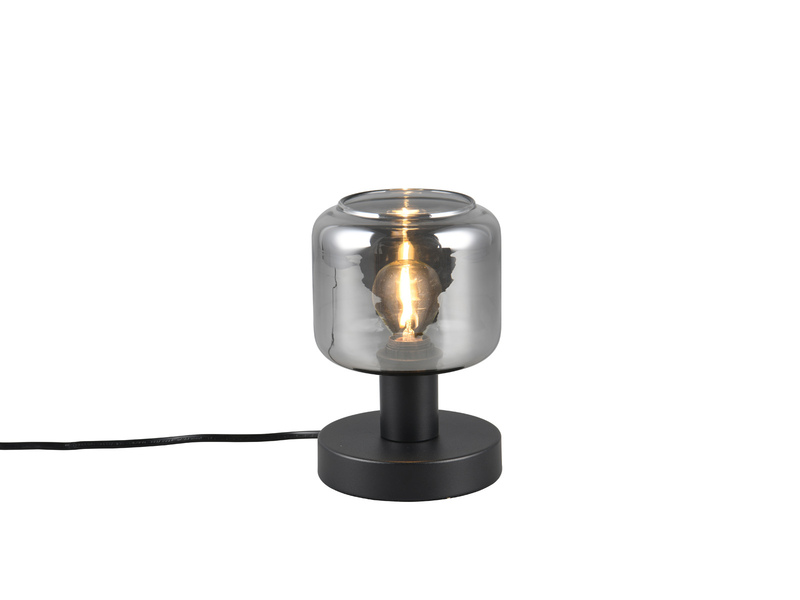 Kleine Tischleuchte mit Glasschirm Chrom bedampft & E14 LED,  Höhe 18cm