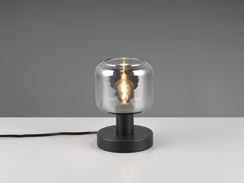 Kleine Tischleuchte mit Glasschirm Chrom bedampft & E14 LED,  Höhe 18cm