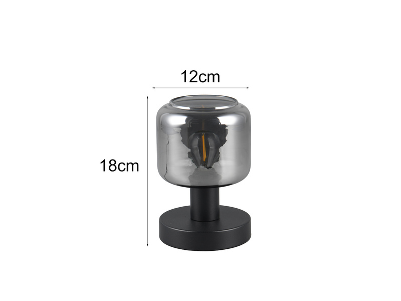 Kleine Tischleuchte mit Glasschirm Chrom bedampft & E14 LED,  Höhe 18cm