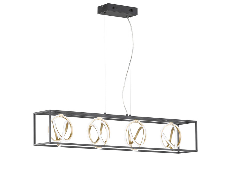 LED Pendelleuchte GISI 4-flammig Schwarz Gold dimmbar & Tageslicht, Breite 110cm