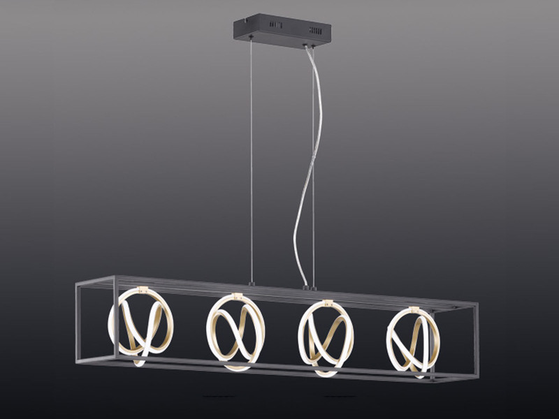 LED Pendelleuchte GISI 4-flammig Schwarz Gold dimmbar & Tageslicht, Breite 110cm