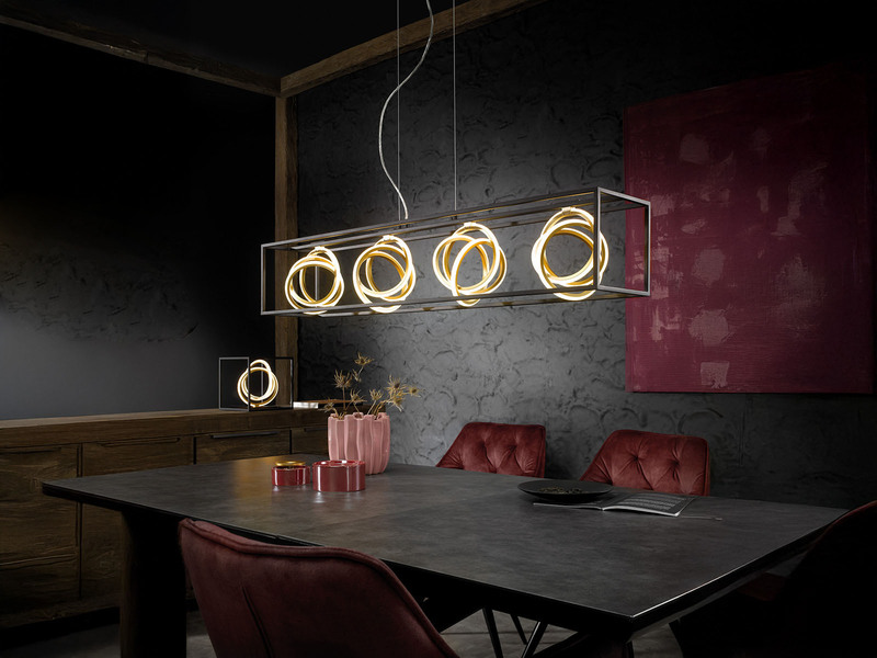 LED Pendelleuchte GISI 4-flammig Schwarz Gold dimmbar & Tageslicht, Breite 110cm