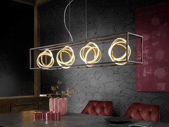 LED Pendelleuchte GISI 4-flammig dimmbar & Tageslicht Schwarz Gold, Breite 110cm