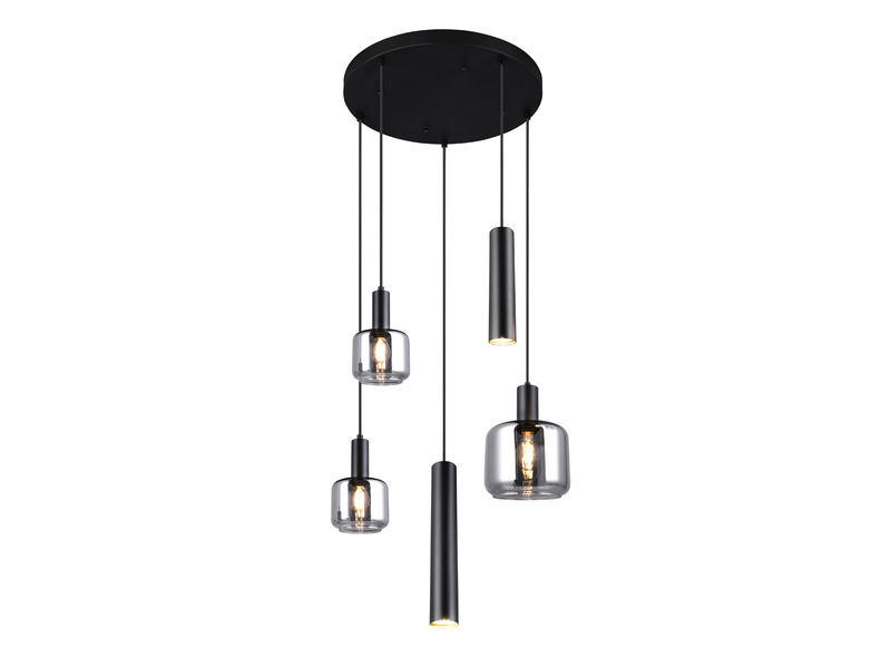 Cluster Pendelleuchte 5-flammig Metall mit Glasschirmen Chrom, inkl. LEDs Ø 40cm