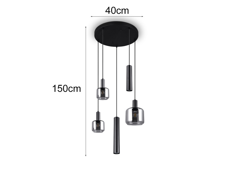 Cluster Pendelleuchte 5-flammig Metall mit Glasschirmen Chrom, inkl. LEDs Ø 40cm