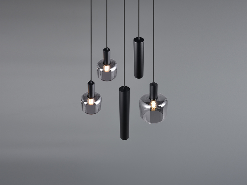 Cluster Pendelleuchte 5-flammig Metall mit Glasschirmen Chrom, inkl. LEDs Ø 40cm