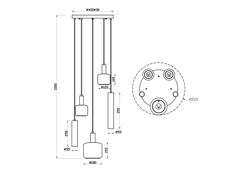 LED Cluster Pendelleuchte 5-flammig aus Metall mit Glasschirmen Chrom, Ø40cm