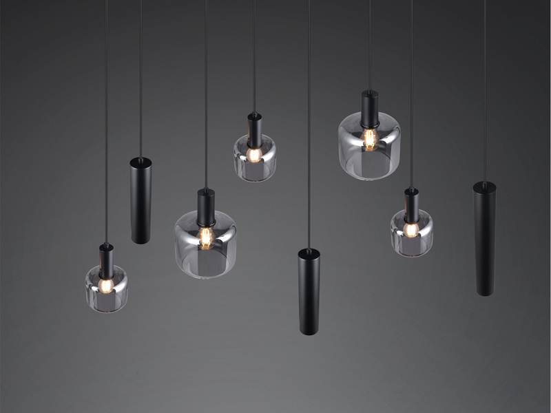 Pendelleuchte 8-flammig Metall mit Glasschirmen Chrom, inkl. LEDs, Breite 118cm