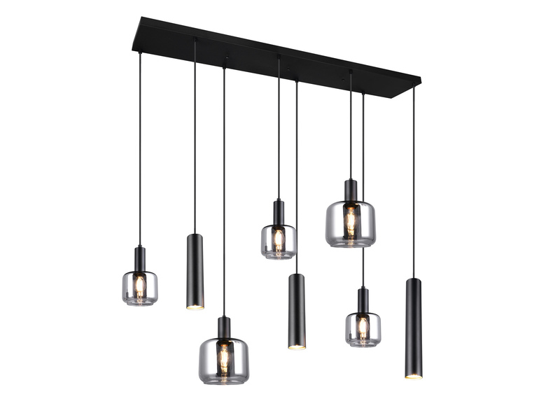 Pendelleuchte 8-flammig Metall mit Glasschirmen Chrom, inkl. LEDs, Breite 118cm