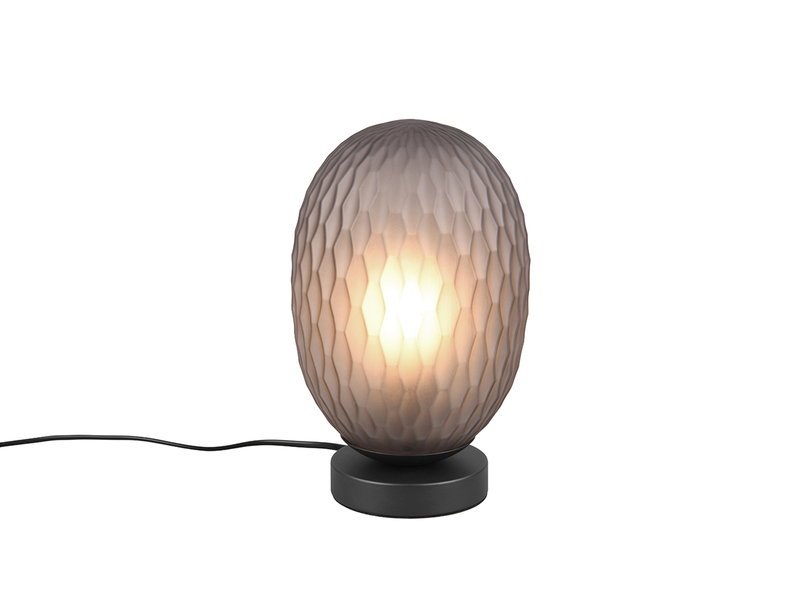 Tischleuchte FACETTE mit ovalem Lampenschirm Rauchglas, Höhe 28cm
