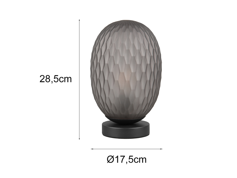 Tischleuchte FACETTE mit ovalem Lampenschirm Rauchglas, Höhe 28cm