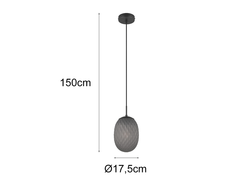 Kleine Pendelleuchte FACETTE mit Rauchglas Lampenschirm oval Ø 17cm