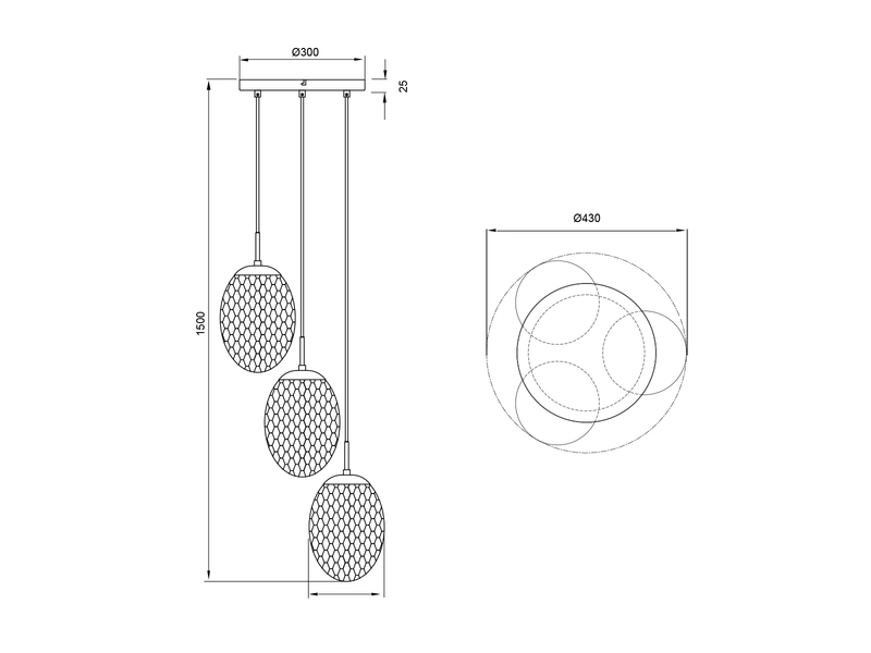 Pendelleuchte FACETTE 3-flammig mit farbigen ovalen Glasschirmen Ø 43cm