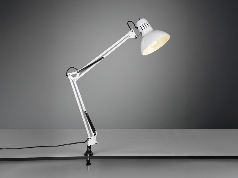 Retro Schreibtischlampe TAJO zum Klemmen, Weiß, max. Höhe 73,5cm