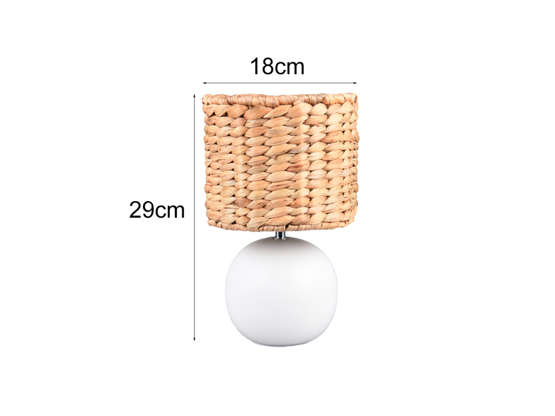Tischleuchte VINA Keramikfuß Weiß mit Seegras Lampenschirm, Höhe 29cm