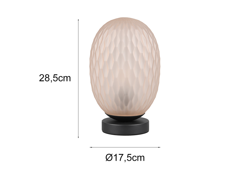 LED Tischleuchte mit ovalem Glasschirm Bernsteinfarbig, Höhe 28cm