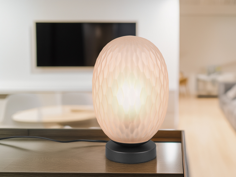 LED Tischleuchte mit ovalem Glasschirm Bernsteinfarbig, Höhe 28cm