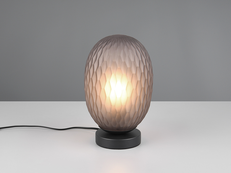 LED Tischleuchte mit ovalem Rauchglas Lampenschirm, Höhe 28cm