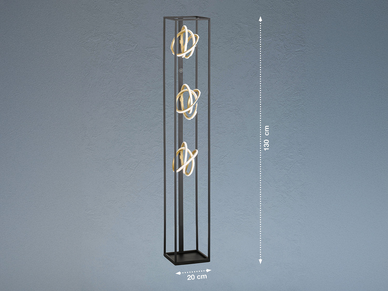 LED Stehleuchte GISI Schwarz Gold 3-flammig mit Touchdimmer, 130cm klein