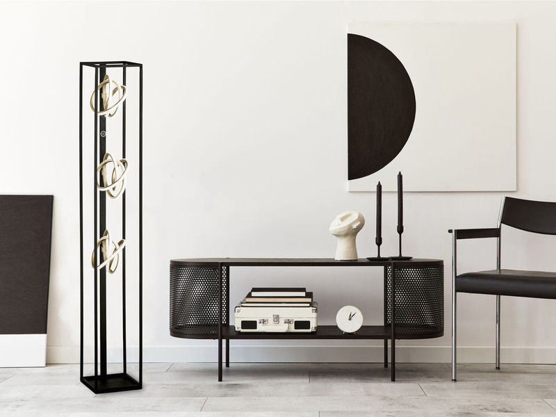 LED Stehleuchte GISI Schwarz Gold 3-flammig mit Touchdimmer, 130cm klein