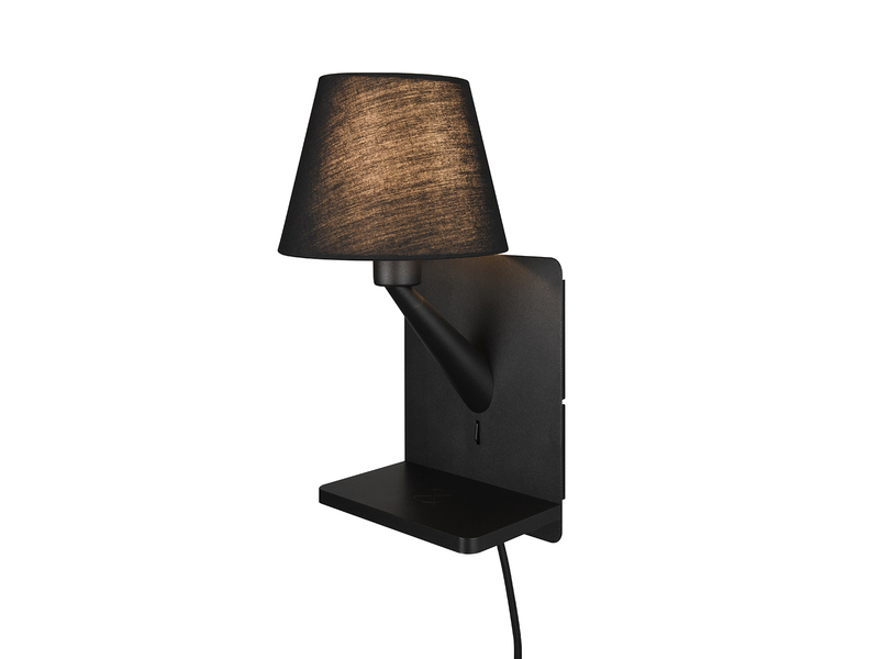 Wandleuchte COMFORT mit Stecker, Schalter & Ladefunktion, Schwarz H: 31cm