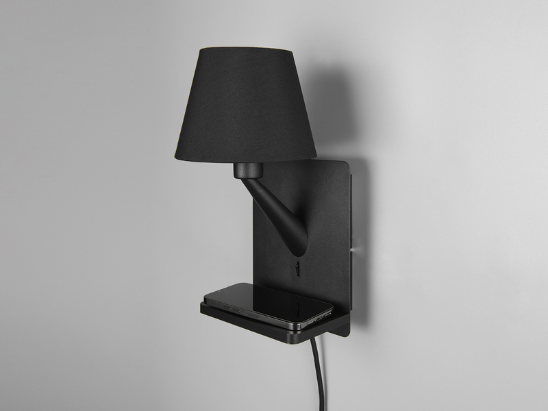 Wandleuchte COMFORT mit Stecker, Schalter & Ladefunktion, Schwarz H: 31cm