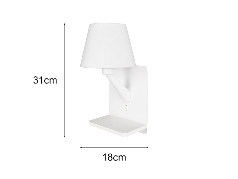 Wandleuchte COMFORT mit Stecker, Schalter & Ladefunktion, Weiß Höhe 31cm