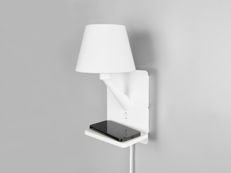 Wandleuchte COMFORT mit Stecker, Schalter & Ladefunktion, Weiß Höhe 31cm