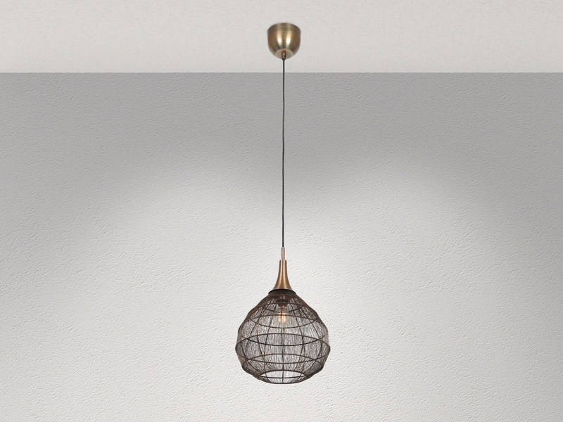 Pendelleuchte SORAYA mit Drahtgeflecht Lampenschirm Altmessing, Ø 42cm