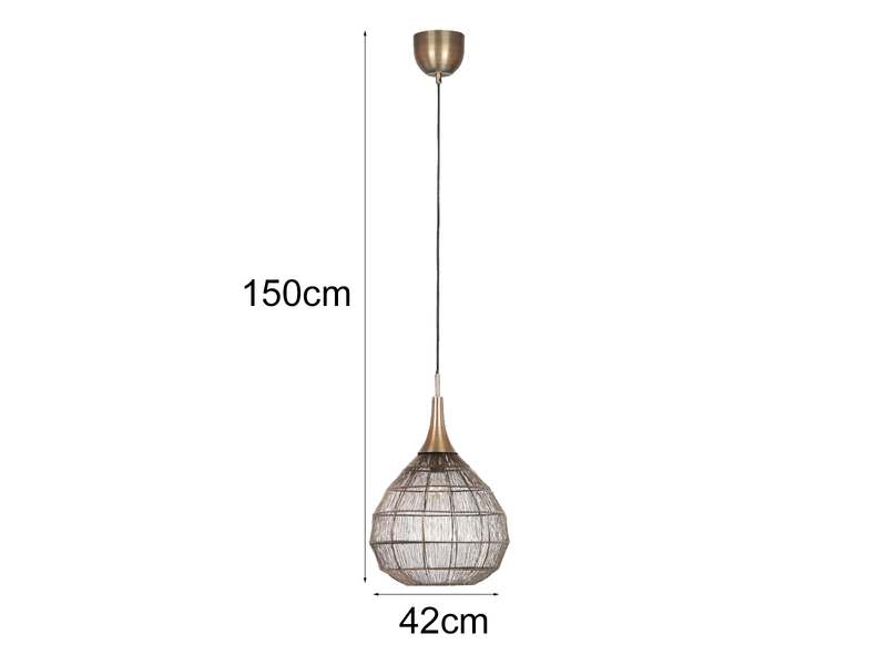 Große Pendelleuchte SORAYA mit Drahtgeflecht Lampenschirm Altmessing, Ø42cm