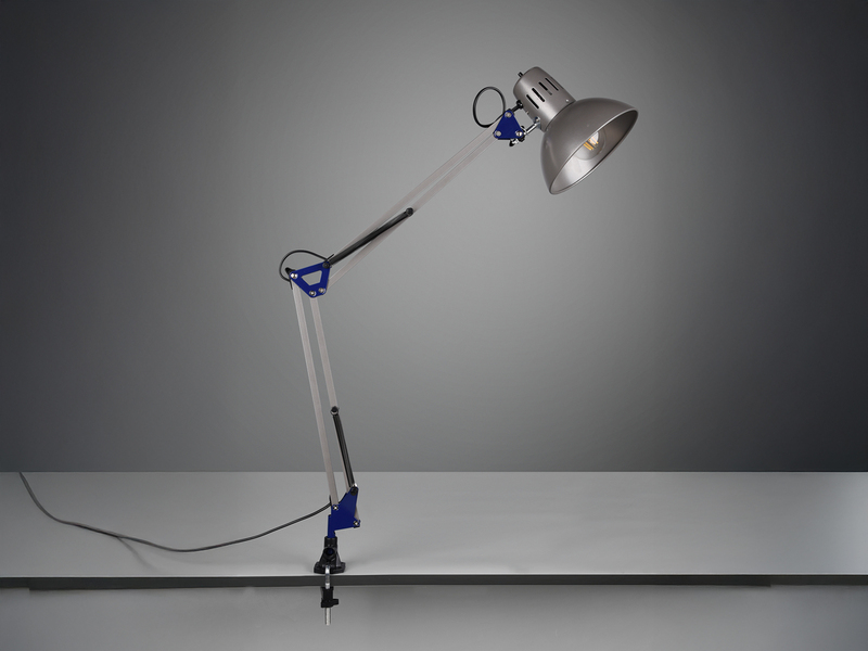 Retro Schreibtischlampe TAJO zum Klemmen, Aluminiumfarbig, max. Höhe 73,5cm