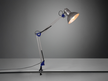 Retro Schreibtischlampe TAJO zum Klemmen, Aluminiumfarbig, max. Höhe 73,5cm