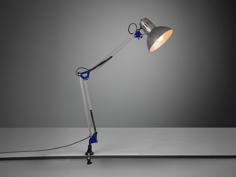 Retro Schreibtischlampe TAJO zum Klemmen, Aluminiumfarbig, max. Höhe 73,5cm