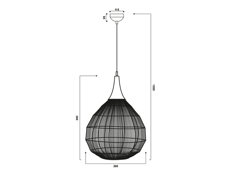 Kleine Pendelleuchte SORAYA mit Drahtgeflecht Lampenschirm Schwarz, Ø26cm