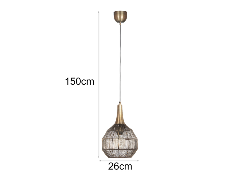 Pendelleuchte SORAYA mit Drahtgeflecht Lampenschirm Altmessing, Ø 26cm