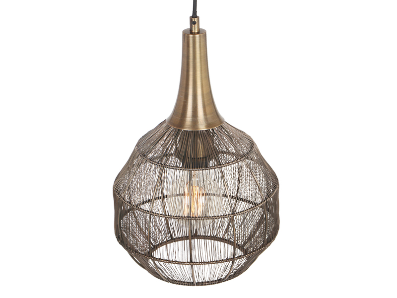 Pendelleuchte SORAYA mit Drahtgeflecht Lampenschirm Altmessing, Ø 26cm