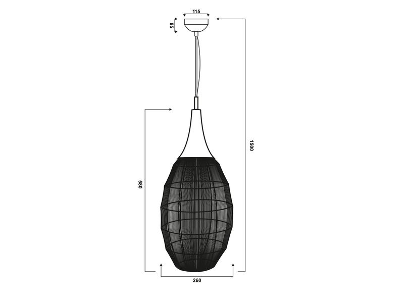 Pendelleuchte SORAYA mit Drahtgeflecht Lampenschirm Oval Schwarz, Ø26cm