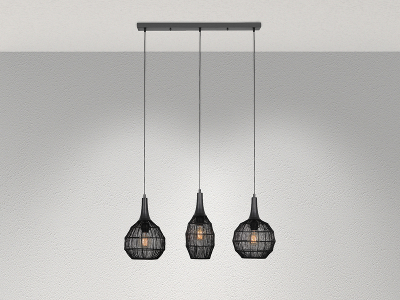 Pendelleuchte SORAYA 3-flammig mit Drahtgeflecht Schwarz, Breite 86cm