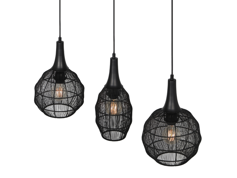 Pendelleuchte SORAYA 3-flammig mit Drahtgeflecht Schwarz, Breite 86cm