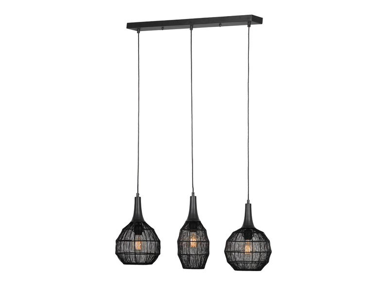 LED Pendelleuchte 3-flammig mit Drahtgeflecht Schwarz, Breite 86cm