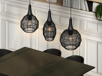 LED Pendelleuchte 3-flammig mit Drahtgeflecht Schwarz, Breite 86cm