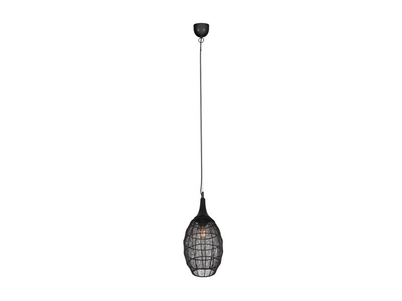 LED Pendelleuchte mit Drahtgeflecht Lampenschirm Oval Schwarz, Ø26cm