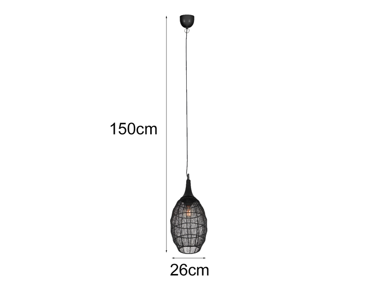 LED Pendelleuchte mit Drahtgeflecht Lampenschirm Oval Schwarz, Ø26cm