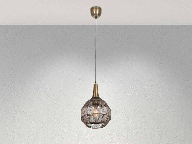 LED Pendelleuchte mit Drahtgeflecht Lampenschirm Altmessing, Ø 26cm