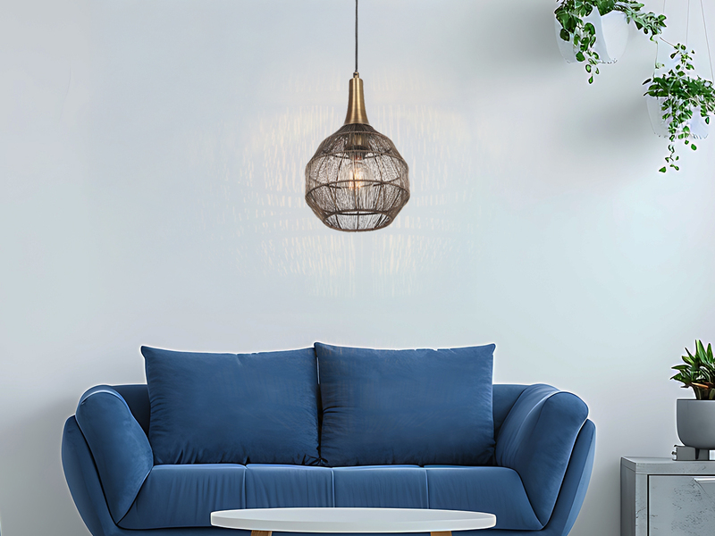 LED Pendelleuchte mit Drahtgeflecht Lampenschirm Altmessing, Ø 26cm