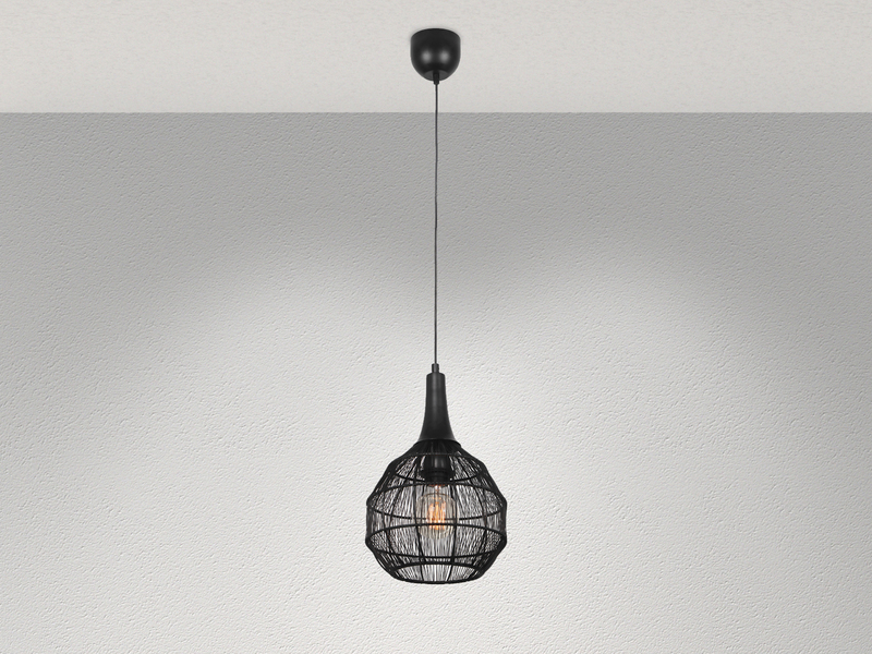 LED Pendelleuchte mit Drahtgeflecht Lampenschirm Schwarz, Ø 26cm